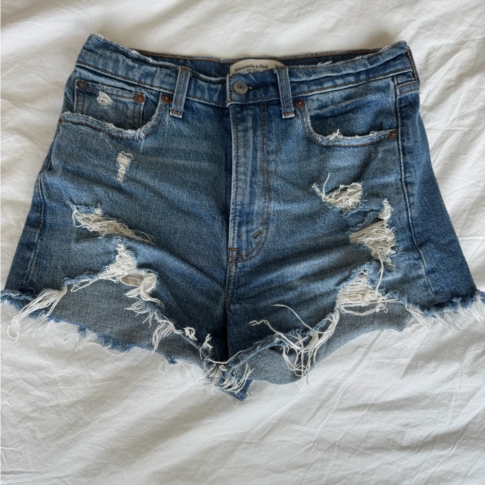 Abercrombie & Fitch Distressed Blue Denim Shorts